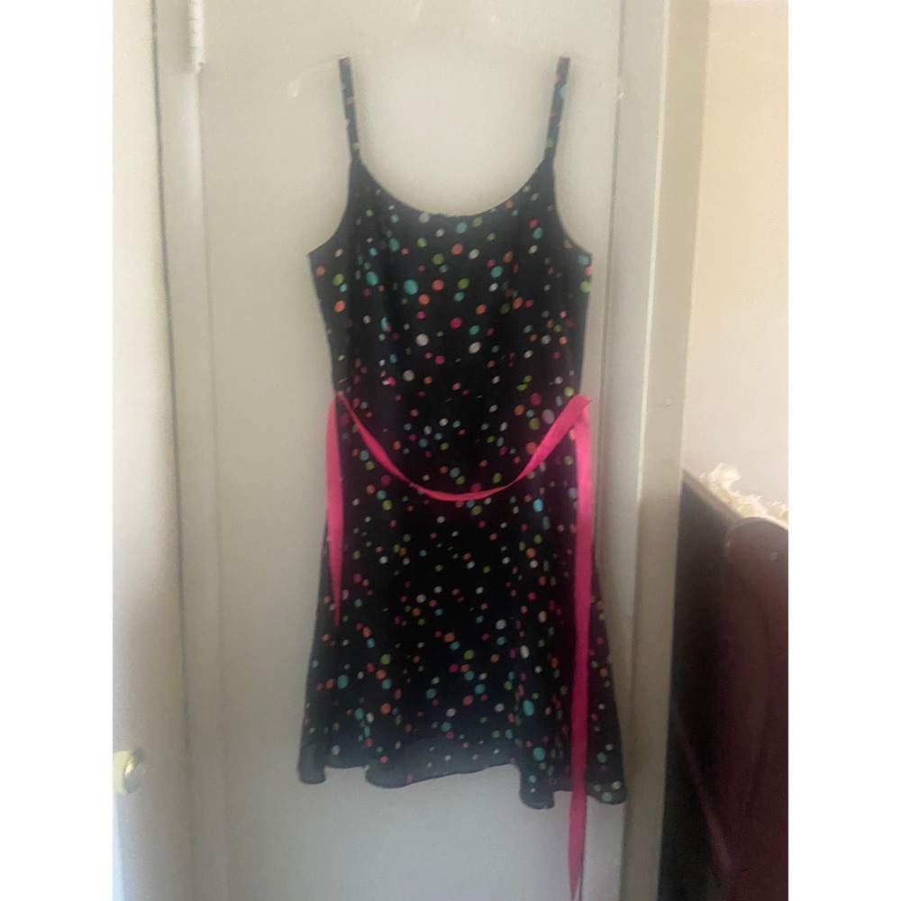 Multicolor polka dots on Black rayon background sweetheart dress,